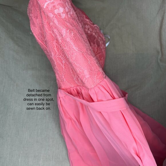 NWT JJs House Watermelon One Shoulder Long Lace Chiffon Bridesmaid‎ Dress US10 - Picture 14 of 14